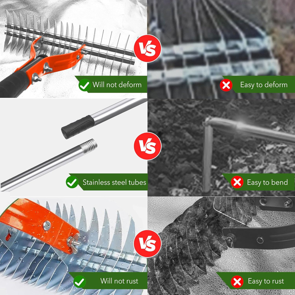 Thatch Rake,15" Lawn Dethatcher Rakes,Dead Grass Remover,Manual Dethatching Rake