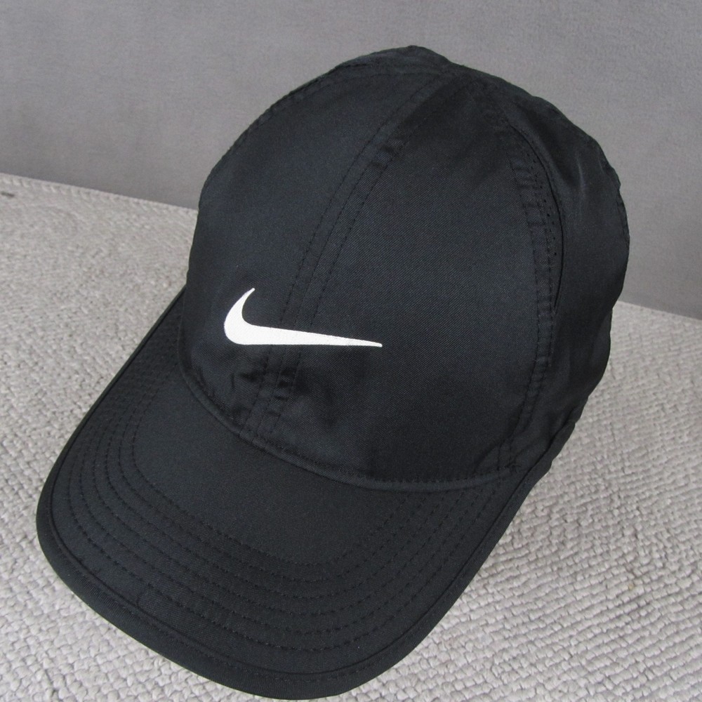 Nike FeatherLight Dri Fit Hat Adjustable Strap Performance Black Running Jugging