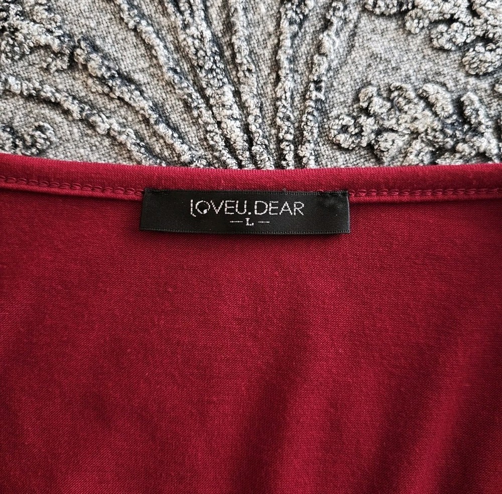Loveu.dear Solid Red Pullover Blouse Top Size Large ¾ Bell Sleeves Open Top Ties