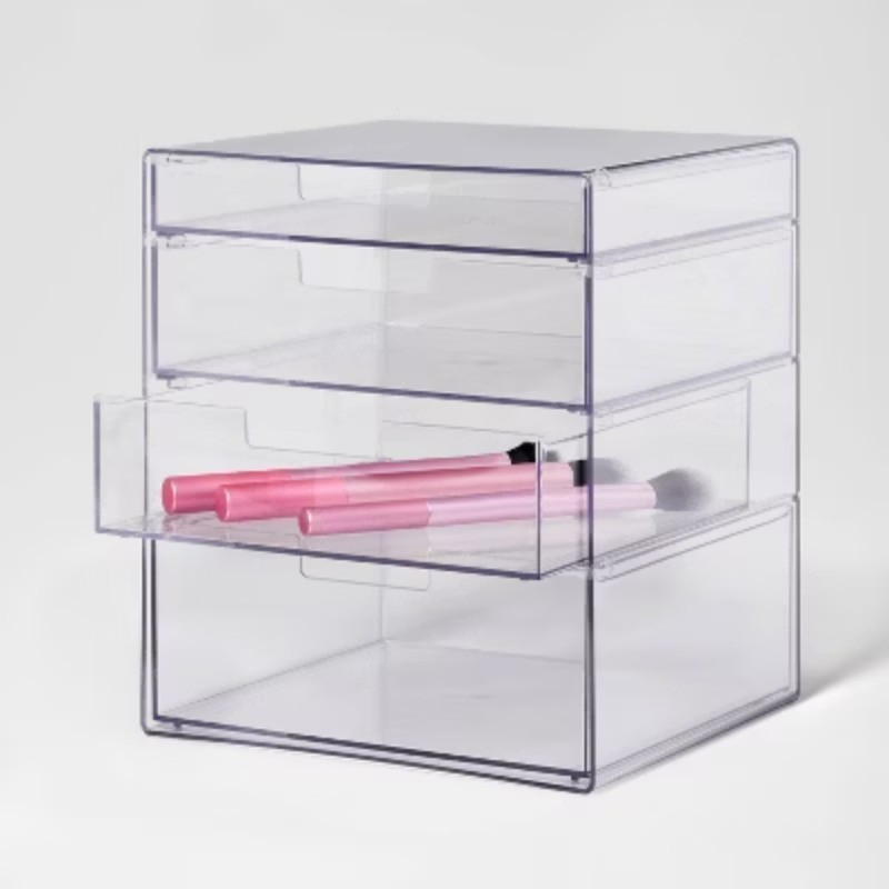 4 Drawer Stackable Countertop Organizer Clear: PET, 8.02" Height