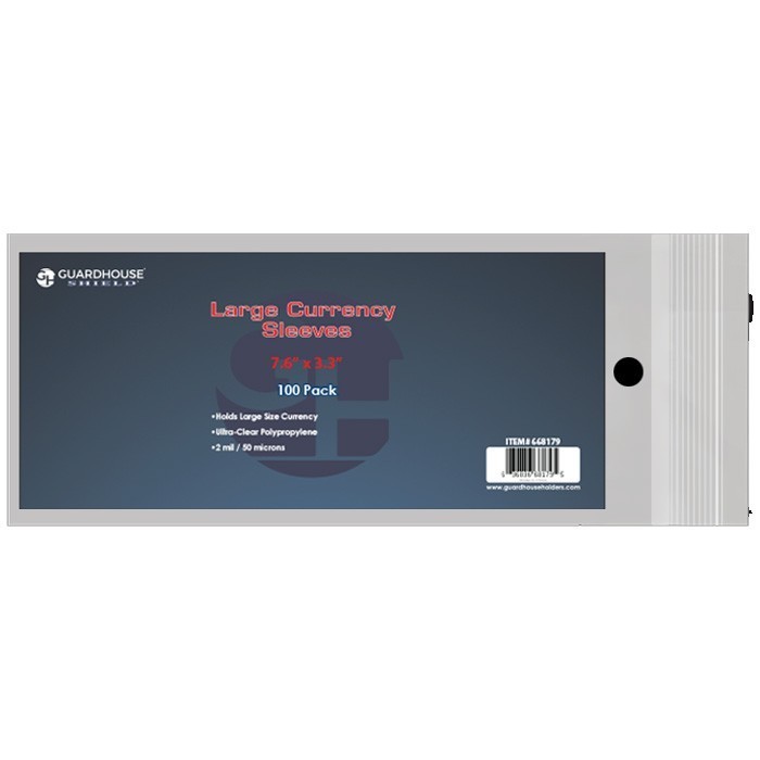 100 Thin Large Currency Banknote Sleeves Hold Obsolate Dollar Put Inside a Rigid