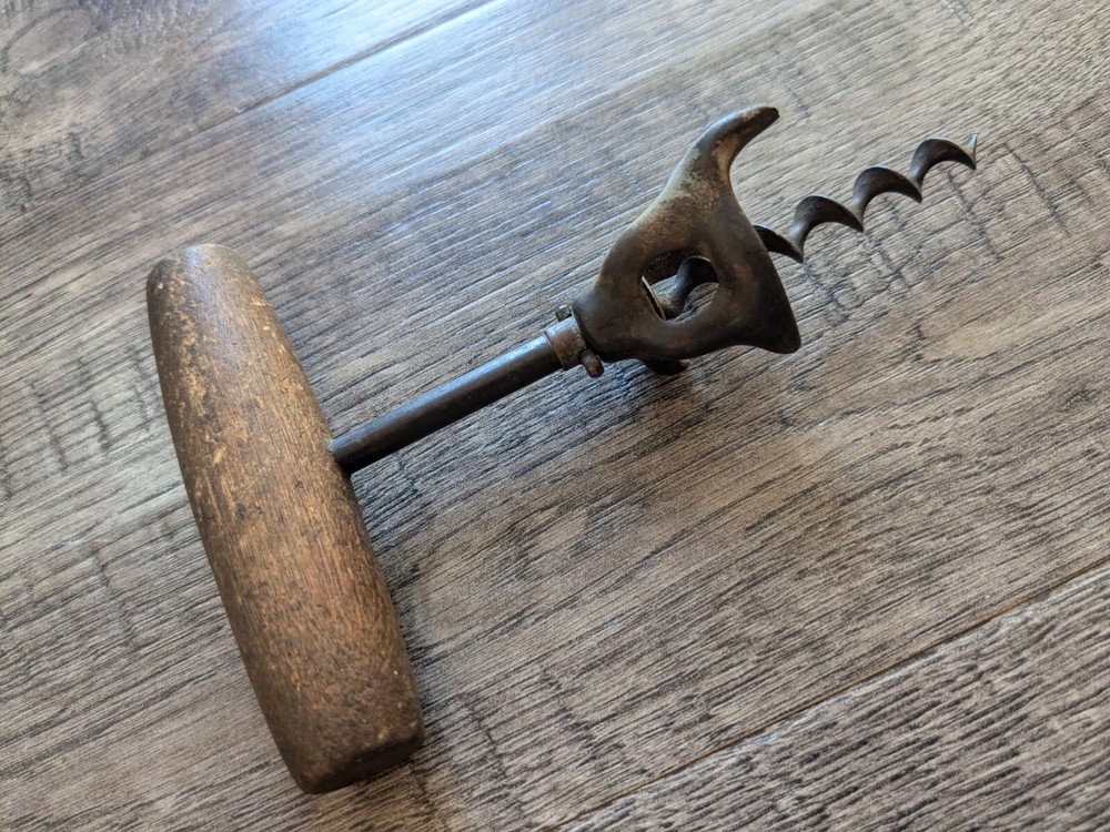 Vintage Wine Opener Corkscrew Wooden Handle