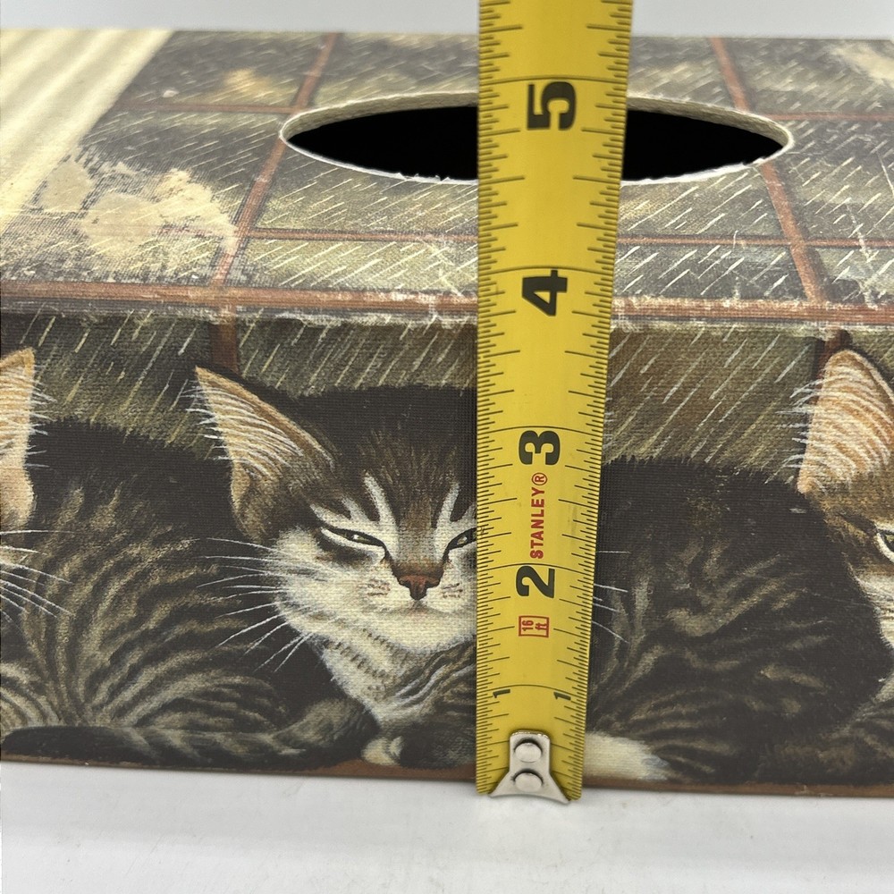 Primitive Tissue Box Bob’s Boxes All Creatures Cats Kittens Rainy Window VTG