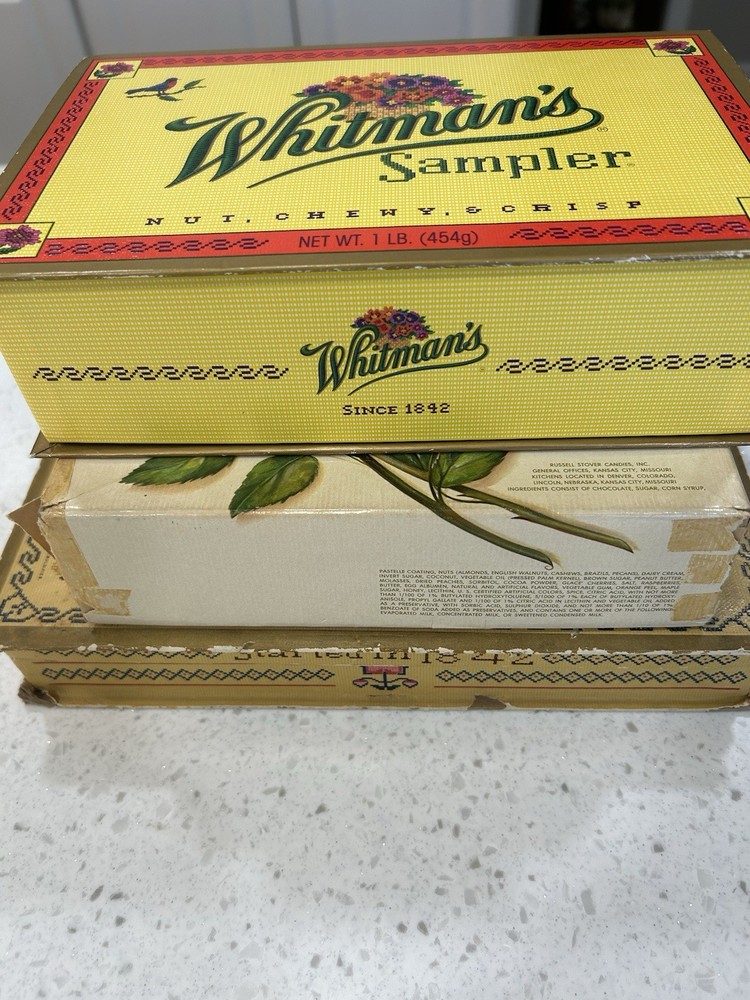 Two Vintage Whitman`sampler And One Russell Stover Candy Box EMPTY Boxes