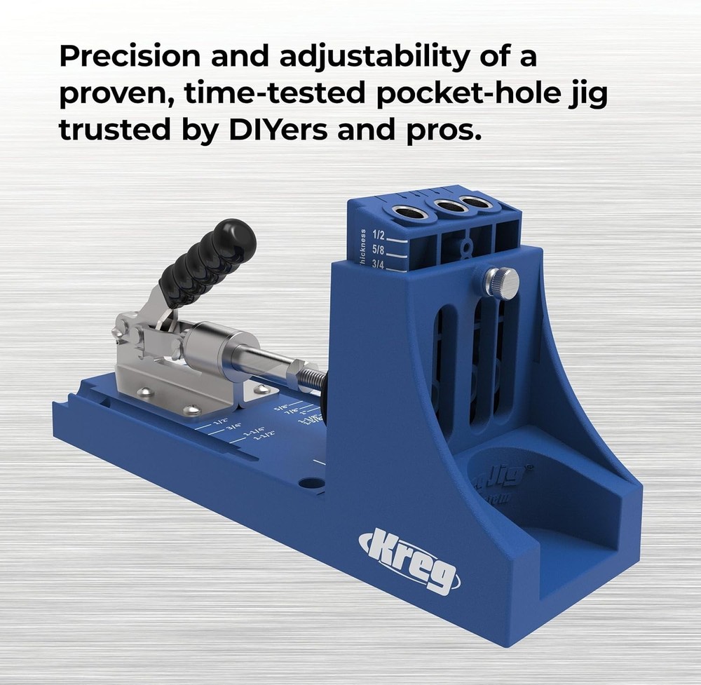 Adjustable Pocket Hole Jig for Strong Joints with 3-Hole Drill Guide System