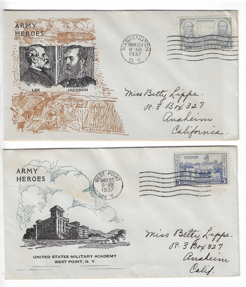 FDC's #785-94 Army/Navy -- Bronesky set 1936-37