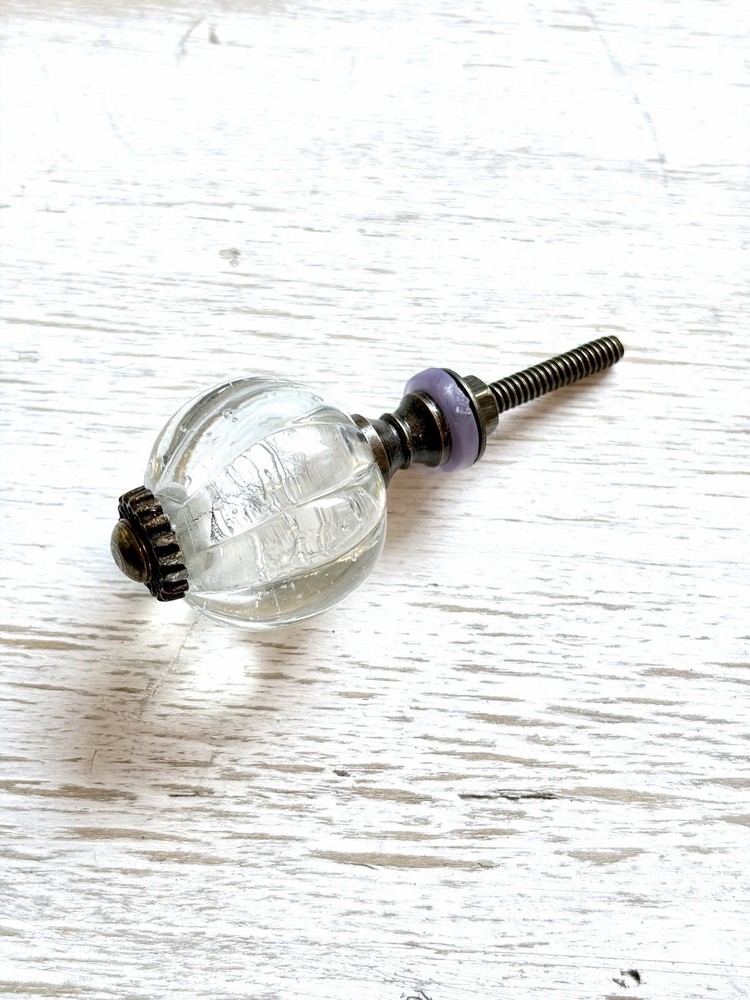 1 Clear Glass Scalloped Drawer Pull Knob 1.25 Vintage Drawer Pull Hardware