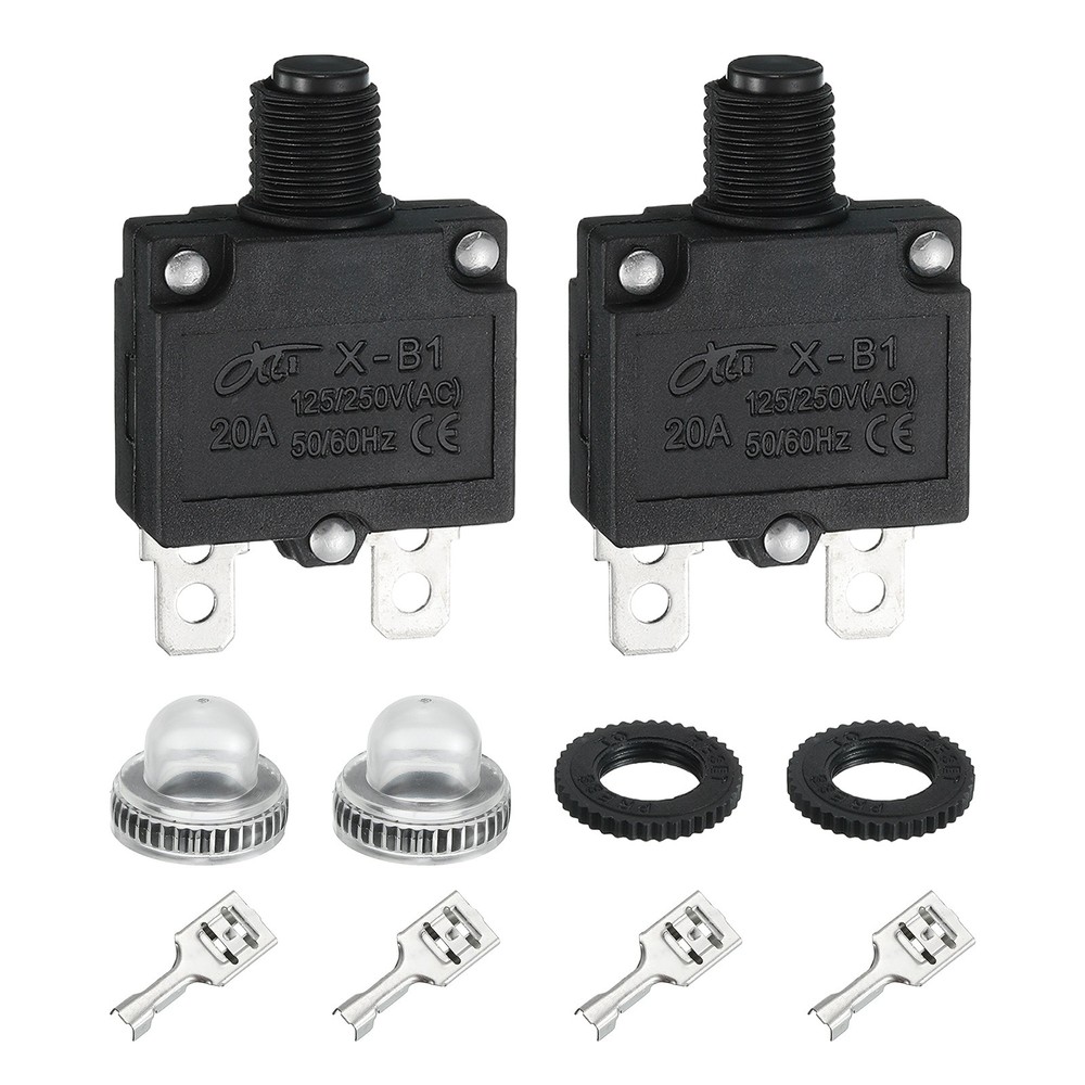 2 Pack X-B1 20Amp Circuit Breakers Manual Reset Push Button Overload Protector