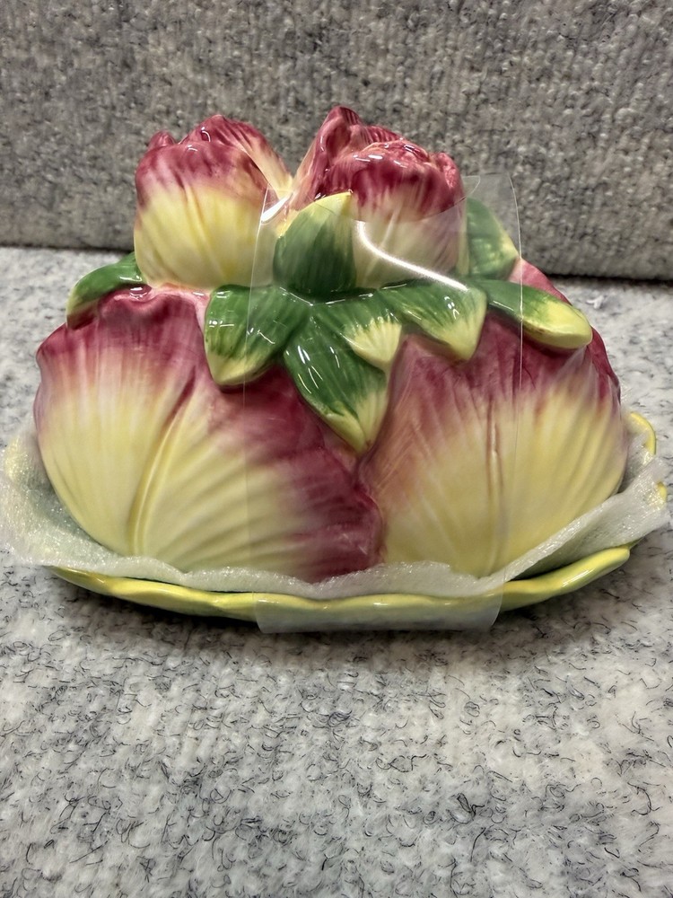 Corner Ruby Garden Collection Butter Dish New