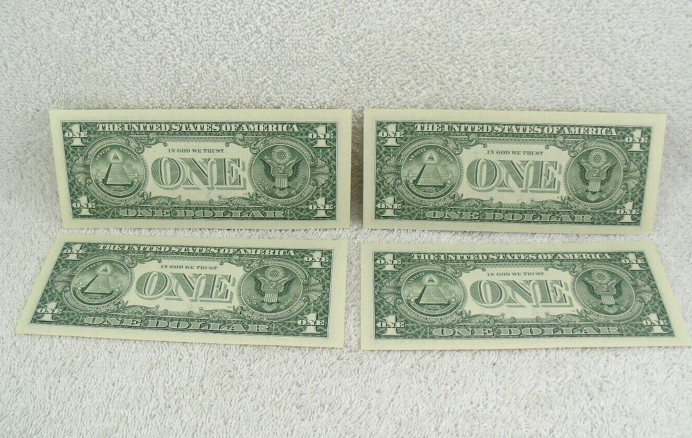 2001 Four $1 Federal Reserve Notes Consecutive Serial Numbers Uncirculated
