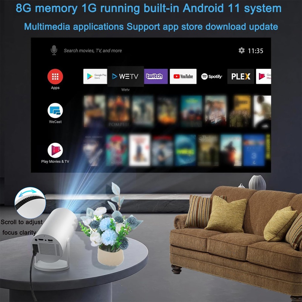 ProjectorMini Projector with Wifi and Bluetooth With Android 11Smart Protable...