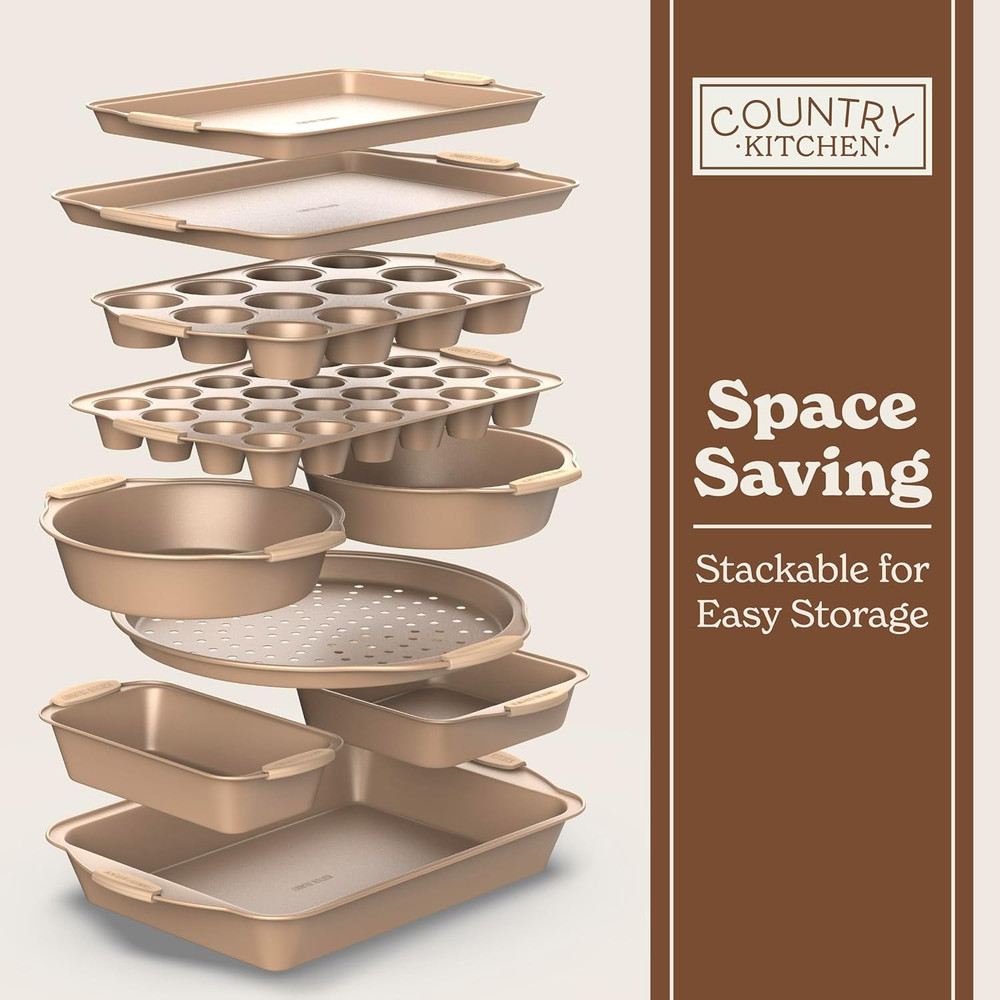 Nonstick Stackable Bakeware Set - Heavy Duty, Durable, Easy Release Baking Set,