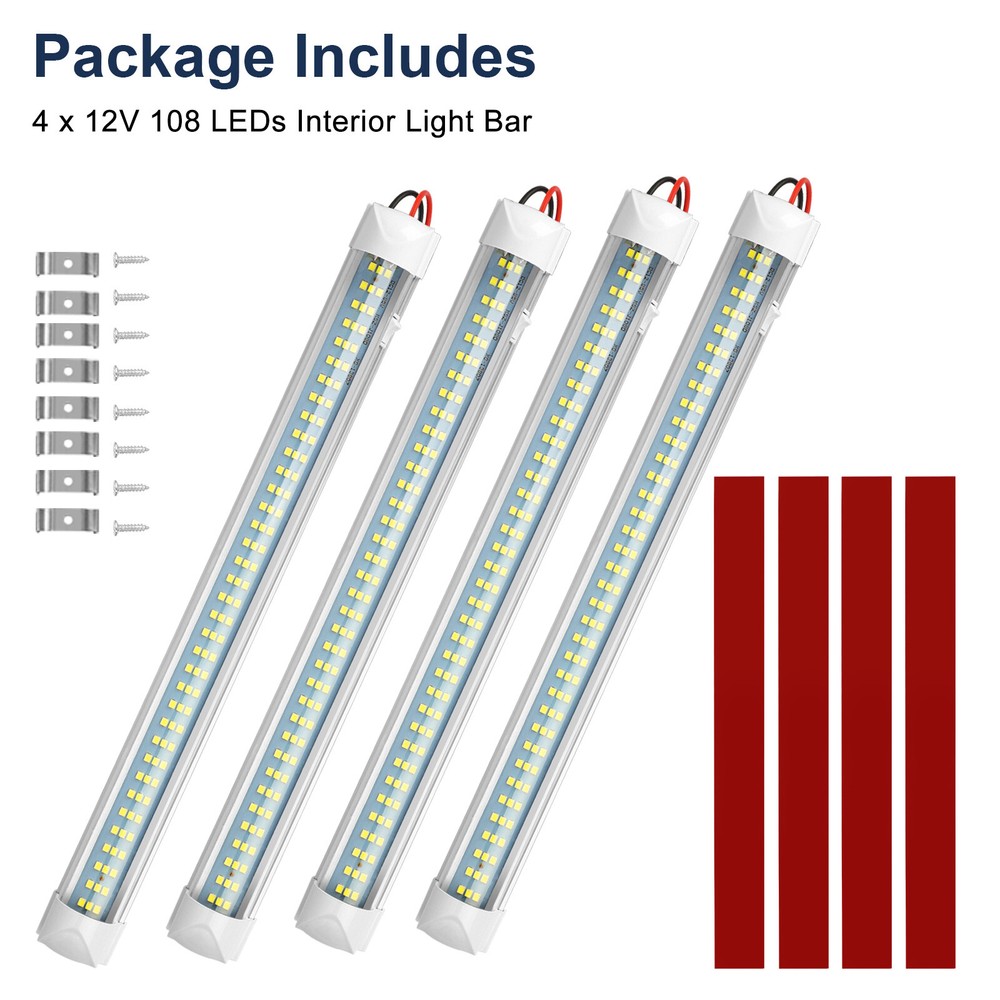 4Pcs 12V 108 LED RV Ceiling Dome Light Bar Interior Lighting for Trailer Camper