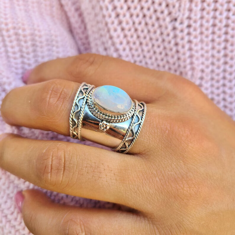 Moonstone Ring 925 Sterling silver Band &Statement Ring Handmade Ring All Size