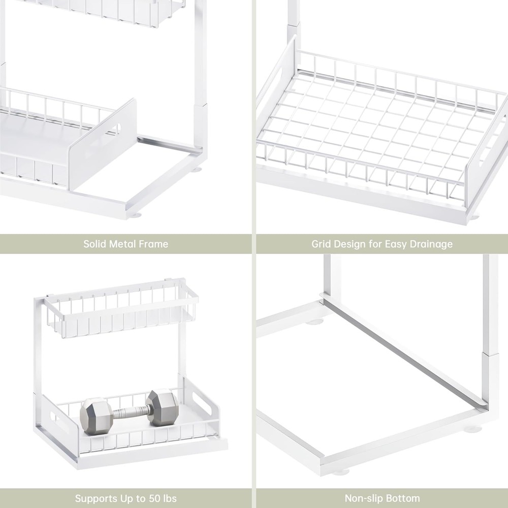 Under Kitchen Sink Organizer 2 Tier Pull Out Bathroom Sink Organizers & Storage