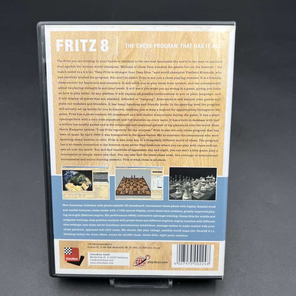 FRITZ 8 Chess Playing Software Chessbase PC CD-ROM 2004 Program That Has It All