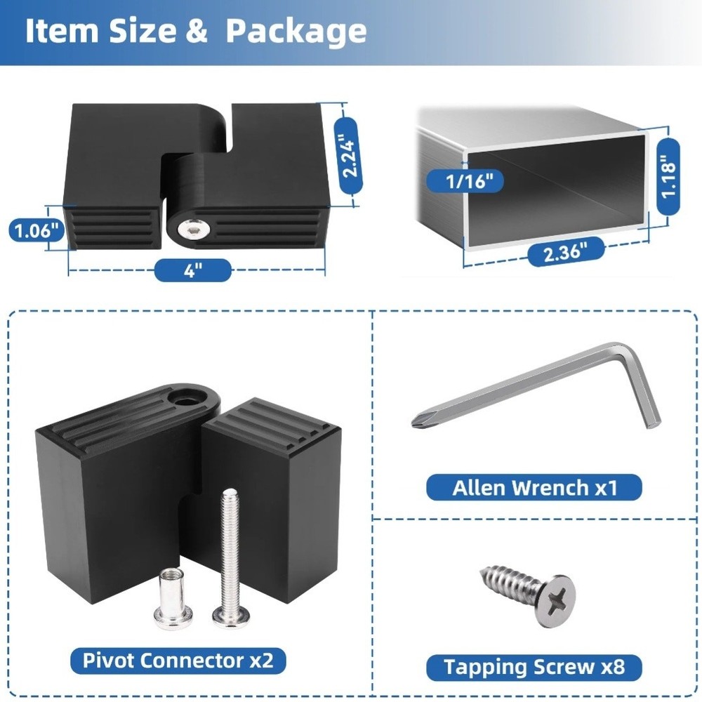 2 Pack Vertical Pivot Handrail Connector 180° Adjustable POM Cable Railing