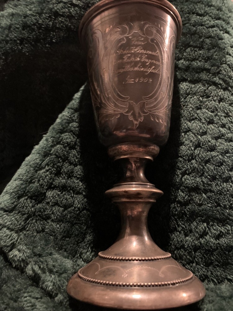 Dated 1902. German Silver Etch Engraved Trophy Goblet.
