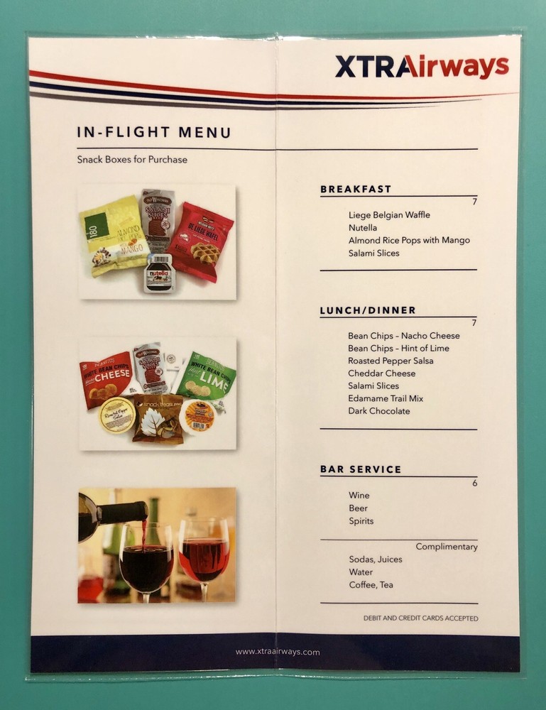 XTRA AIRWAYS INFLIGHT MENU