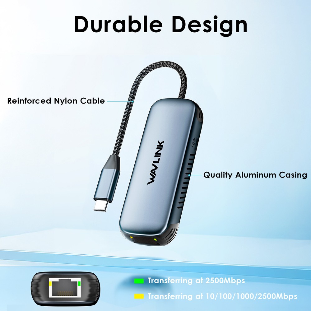 WAVLINK 2.5Gbps USB-C Ethernet Adapter 95W PD iPhone 15/Mac/Windows/Linux
