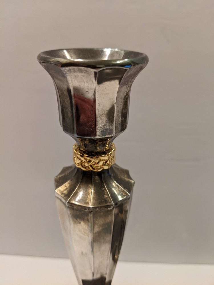 Silver Plated 12 Sided Ring Braided 8.5" Candlesticks