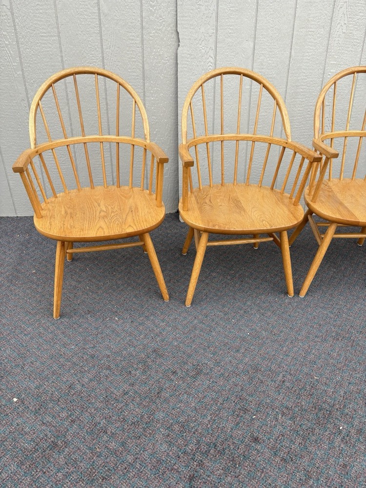 67248 Set 4 Solid Oak Windsor Dining Armchairs Chair s
