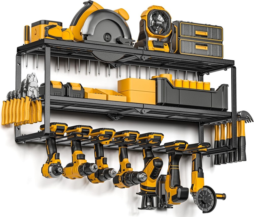 Power Tool Organizer Wall Mounted Power Tool Rack for 7 Drill Cordless Storage