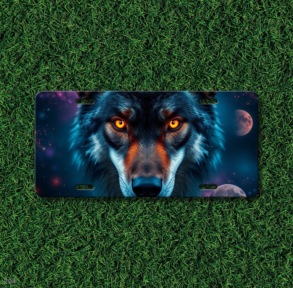 Intense Wolf License Plate Optional Text Front Bumper Plate Unique Gift
