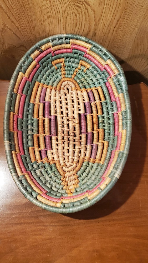 Western Handmade Table Basket  Butterfly/Bug  Bright colored  Oval