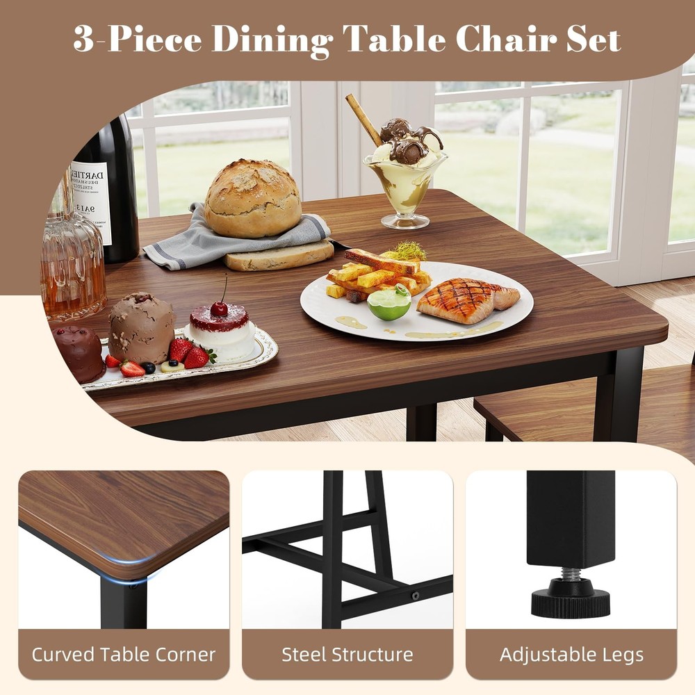 Small Space 3 Piece Dining Table Set for 2, Compact Kitchen Table Set with 2 ...