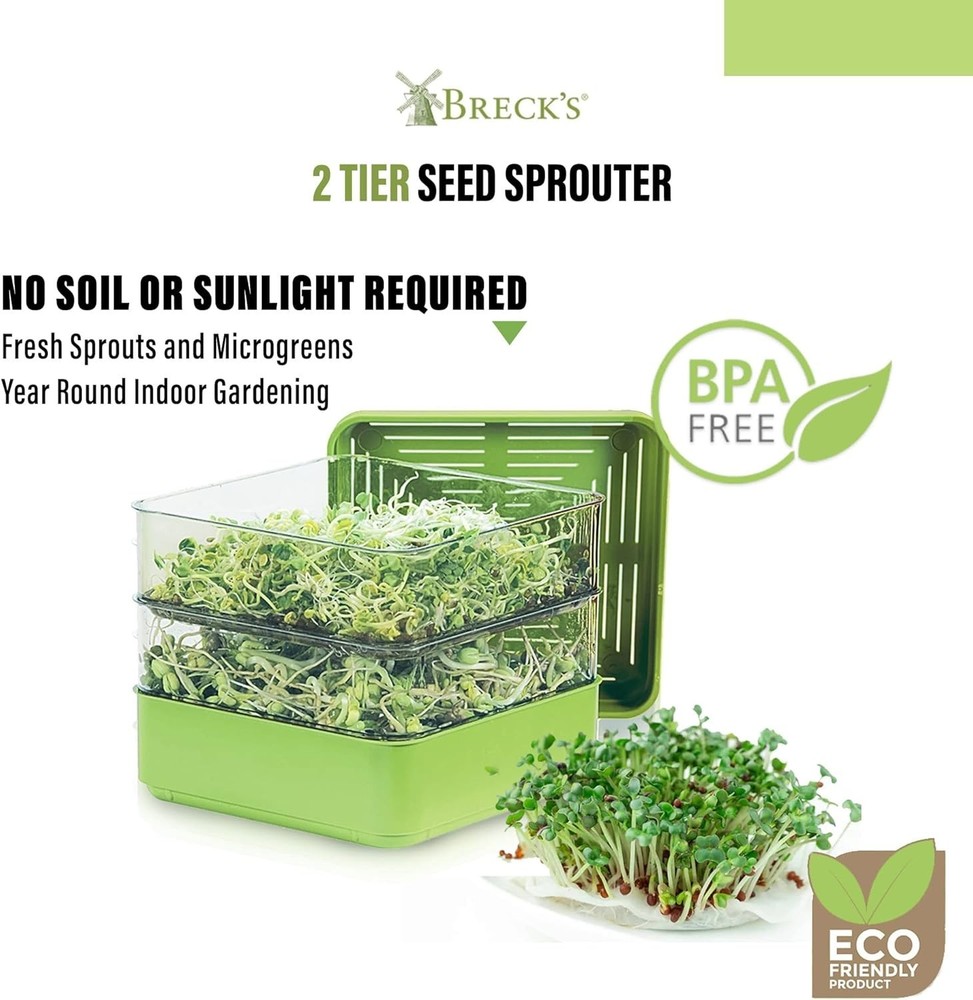 Two-Tier Stackable Seed Sprouter Kit - Soil-Free Indoor Microgreens Grower