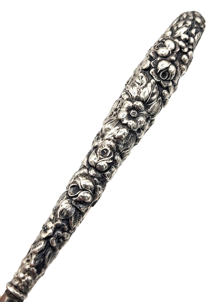 Antique Victorian Repousse Floral Sterling Silver ? Button Hook