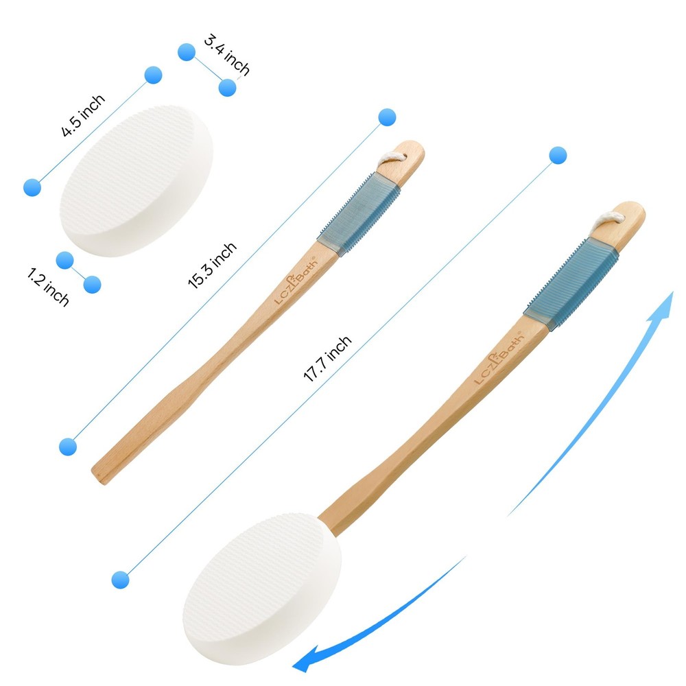 Bath Lotion Applicator with Long Handle & 4 Replaceable Pads for Easy Use