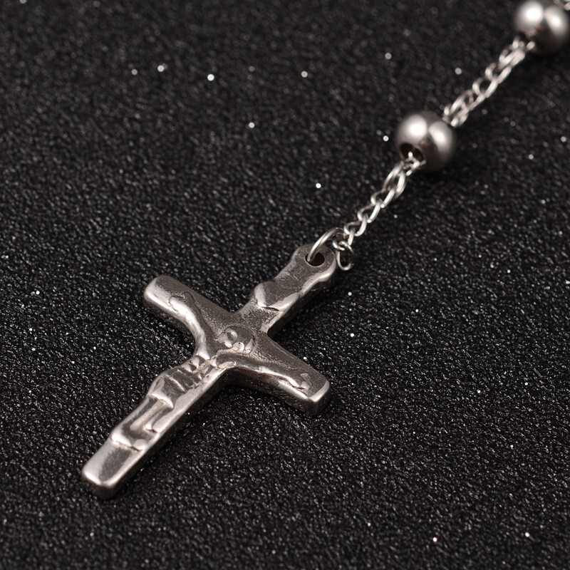 Stainless Steel Rosary Beads Necklace Crucifix Cross Prayer Virgin Mary N31