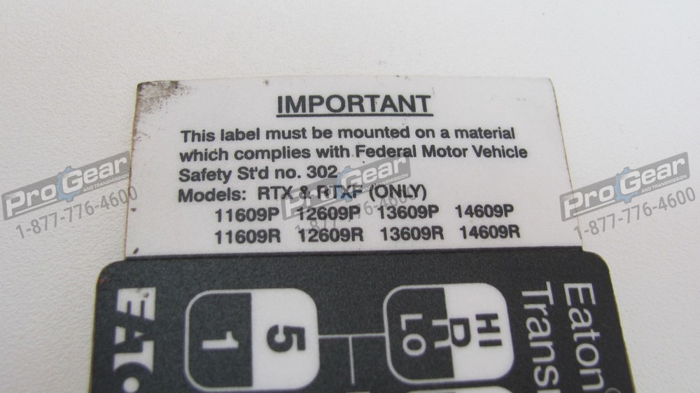 Eaton Fuller 9 Speed Overdrive Transmission Shift Pattern Label 21503