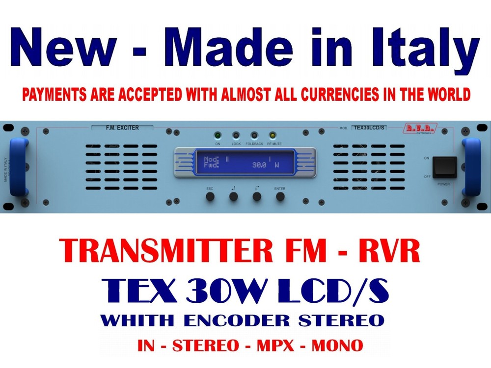 Broadcast Prof RVR TEX 30w LCD/S FM Transmitter Wide Band Encoder Stereo