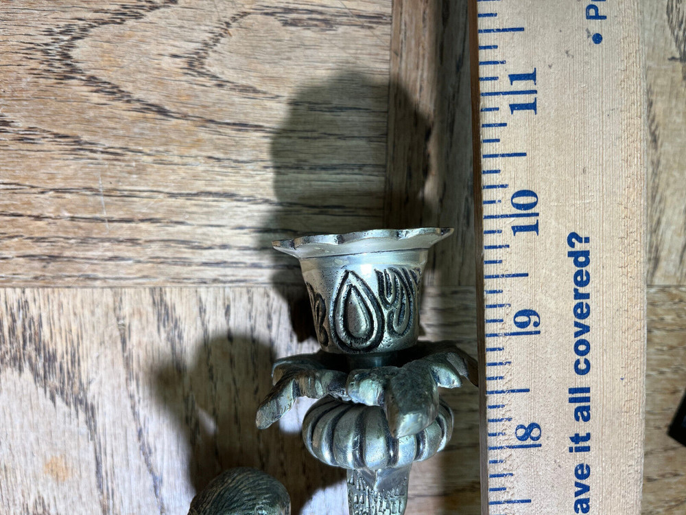 Pair Vintage Silver plated Monkey Warrior Candlestick Holder