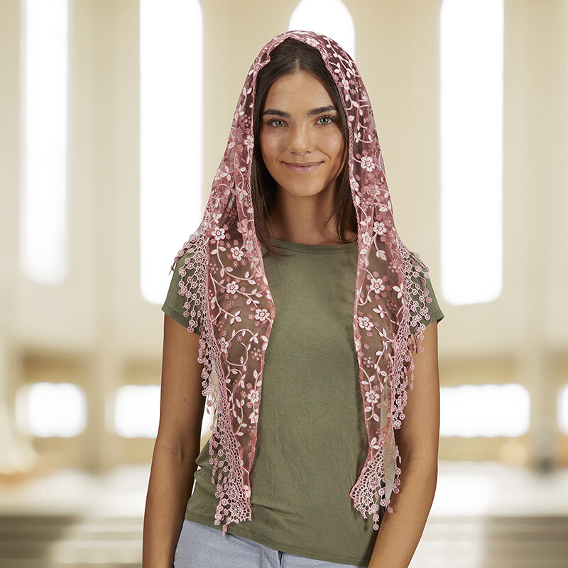 Chapel Veil with Tassels - Rose