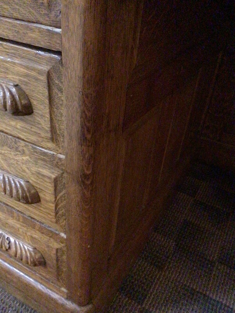Antique Oak Roll top S Curve Desk Raised Panel Sides