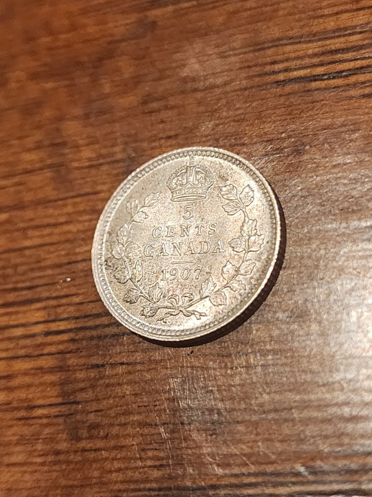 1907 Canada 5 Cents Silver Coin