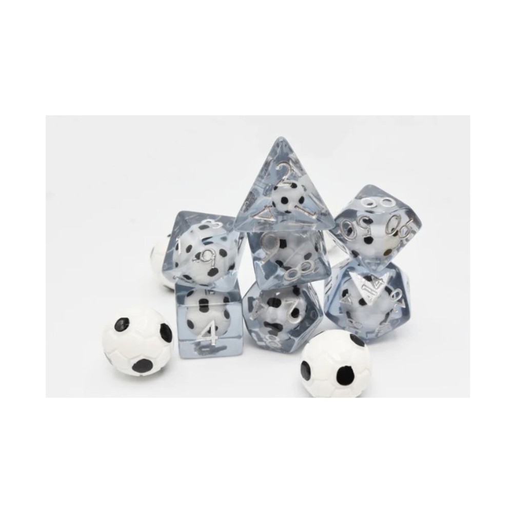 Foam Brain Assorted Inclusions Dice Poly Set - Soccer Ball w/Silver (7) New