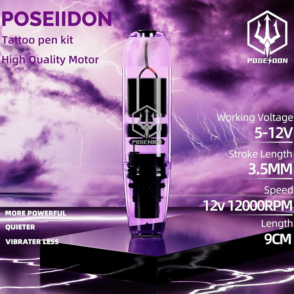 POSEIDON Wireless Tattoo Kit TK039, Complete Kit! For Beginners