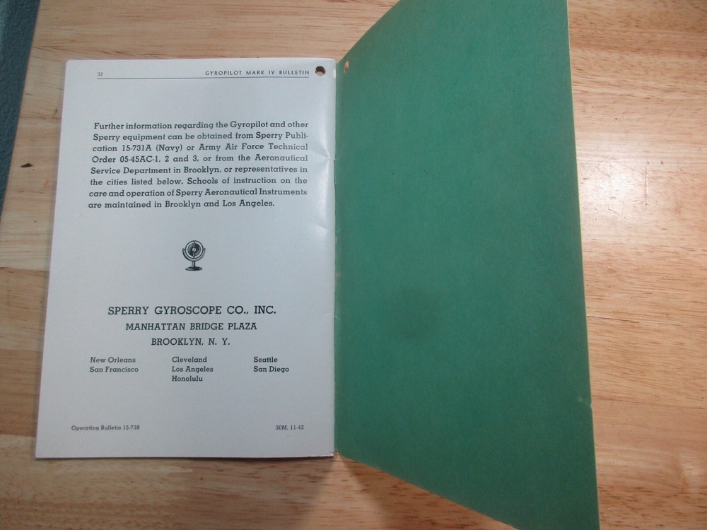 Sperry Model MR IV Gyropilot Flight Control Operating Bulletin