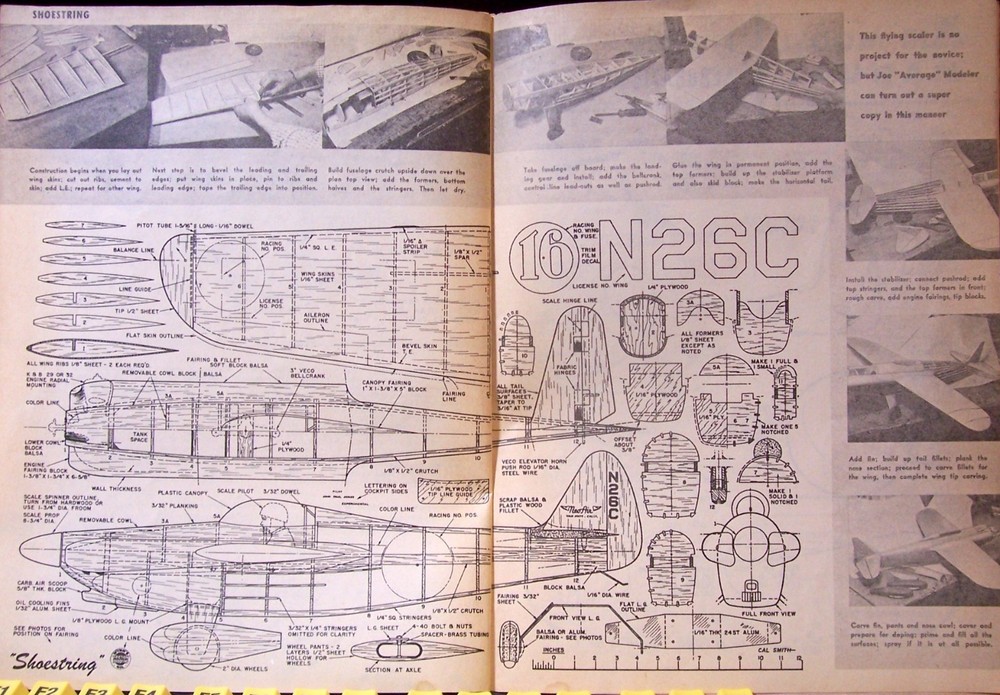 SHOESTRING PLAN + CONSTRUCTION ARTICLE for 33" UC SCALE Model Airplane