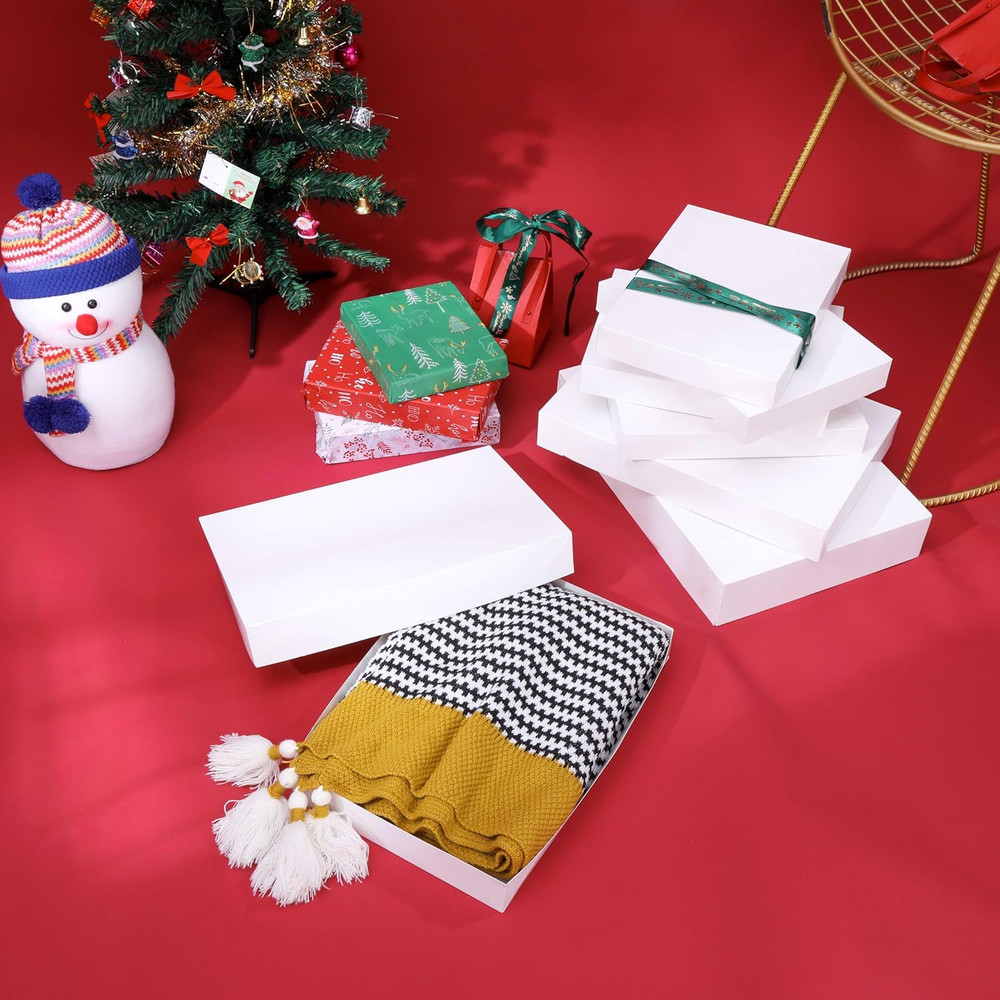 6 Pack 14" Large White Gift Boxes with Lids for Clothes Presents