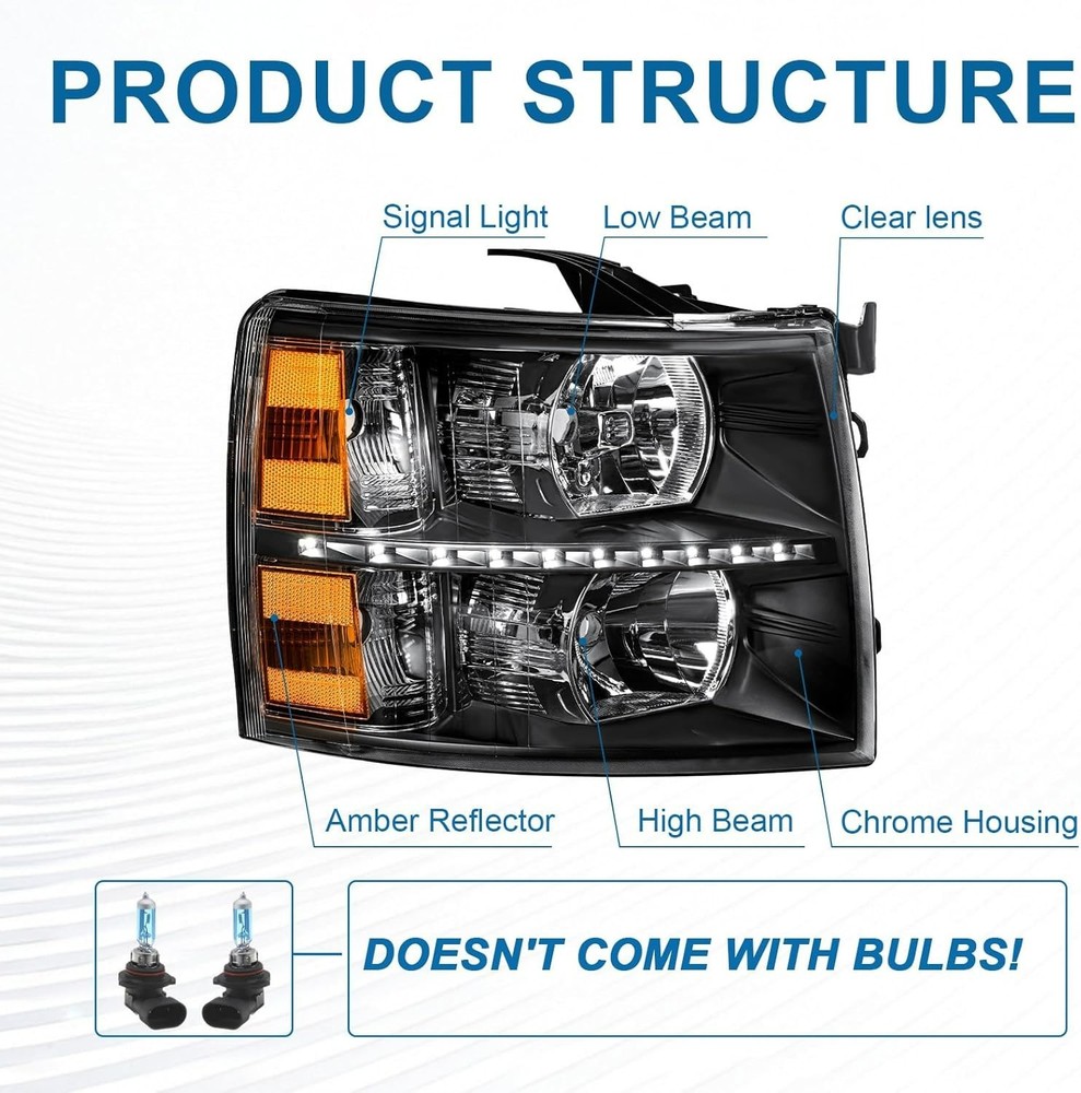 LED DRL Headlights Assembly for 2007-2013 Chevy Silverado 1500/2007-2014 Silvera