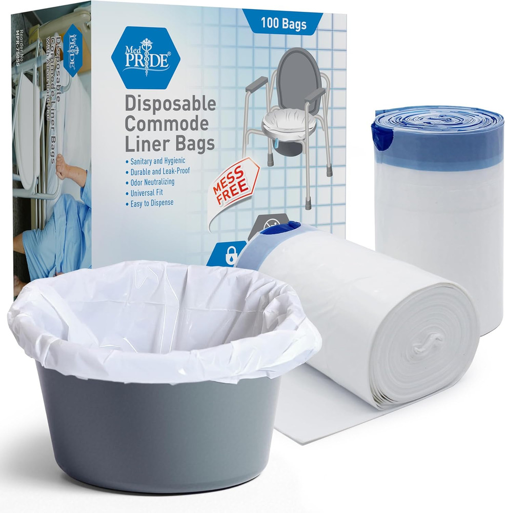 MED PRIDE 100 Pack Med Fit Disposable Bedside Commode Bags Leakproof Bedpan