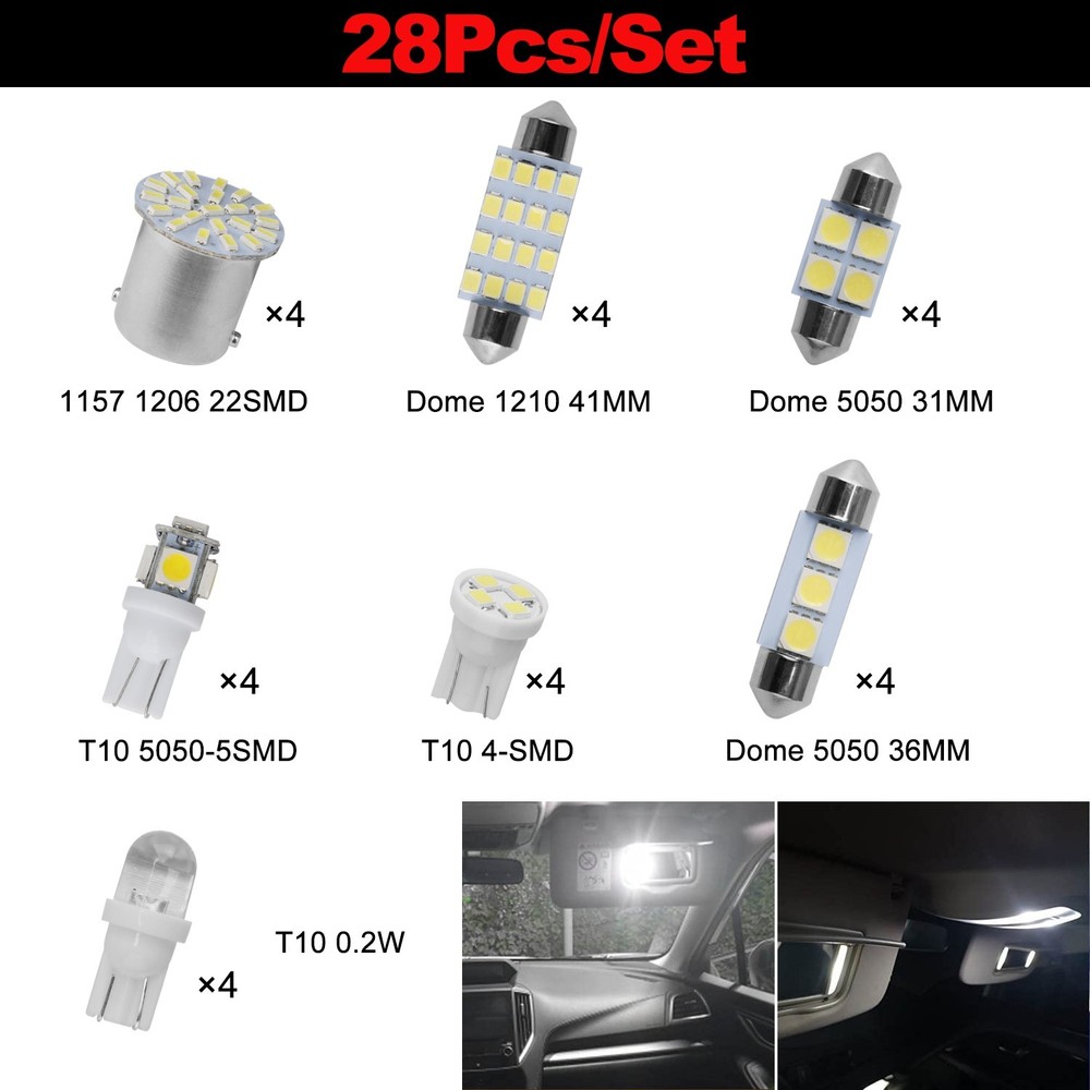 For Kia 28PCS Car Interior Combo LED Map Dome Trunk License Plate Light Bulbs