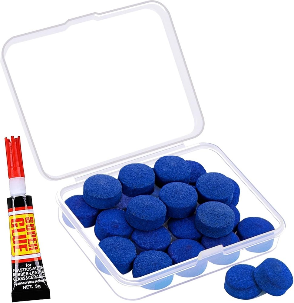 Billiard Cue Tips Replacement Set - 25 Leather Tips with 3 Secs Install Glue