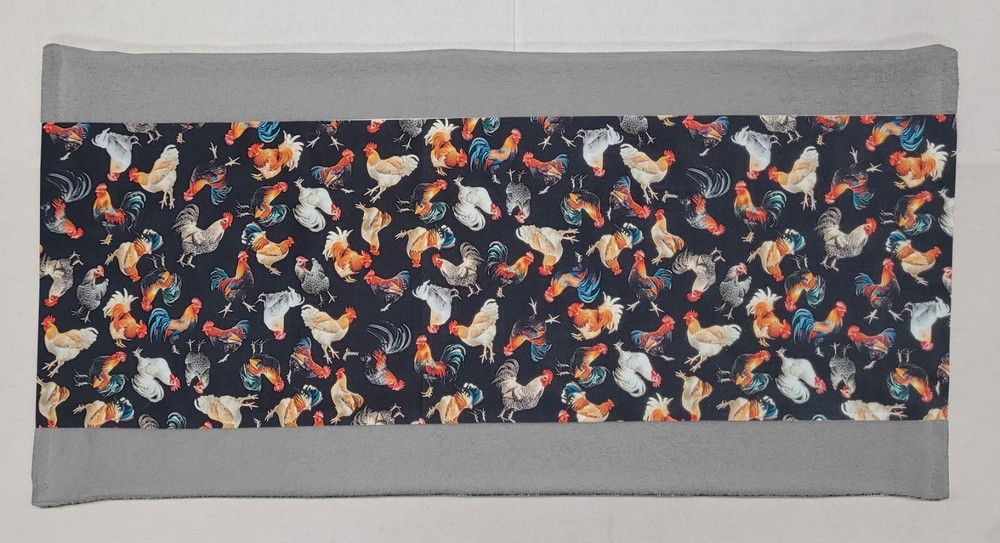 Roosters on Grey Terrycloth Bathmat